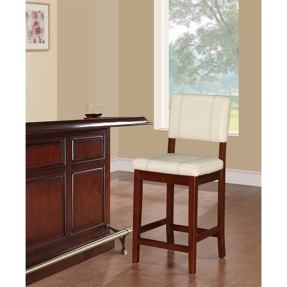 Cream Counter Stool with Rubberwood Frame and Padded Seat. Picture 5