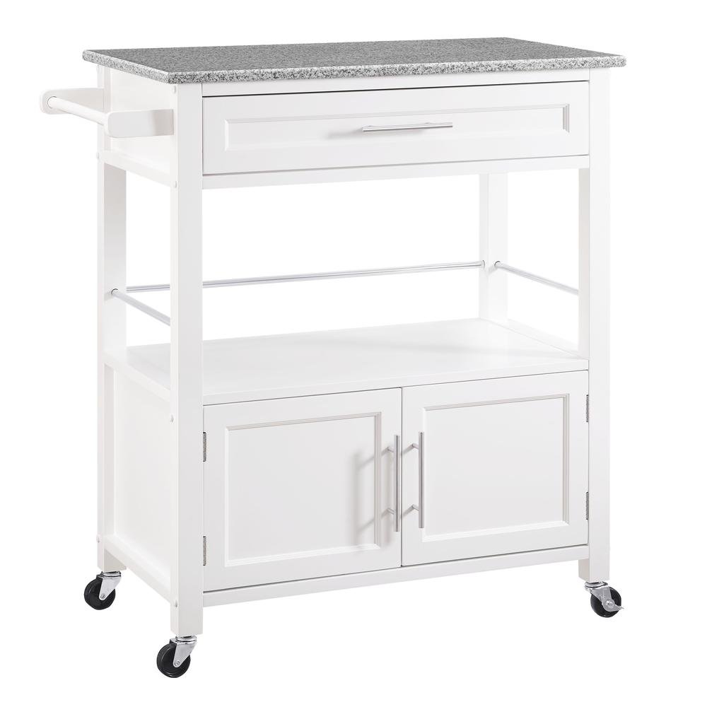 White Kitchen Cart with Granite Top and Timber Construction for Food Prep. Picture 4