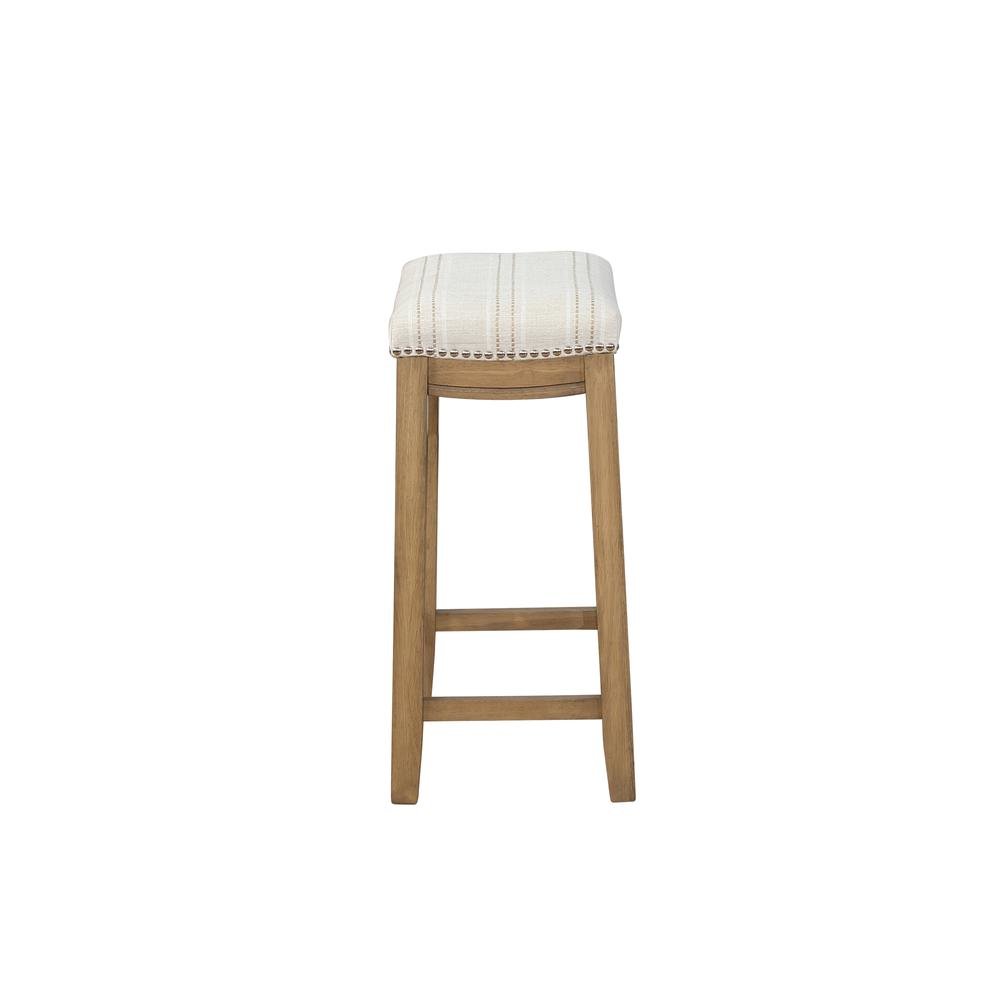 Rustic Stripe Counter Stool with Linen Weave Fabric and Metal Nail Heads. Picture 4