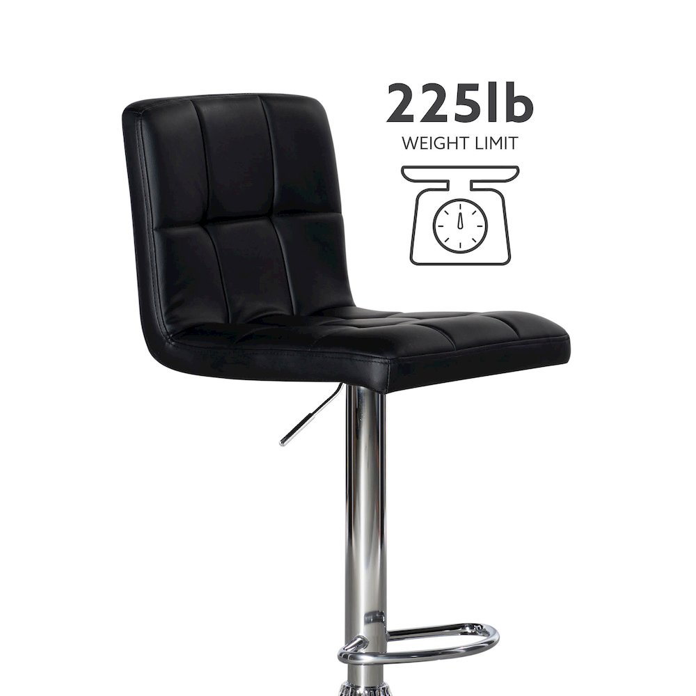 Black Quilted Faux Leather & Chrome Adjustable Height Bar Stool. Picture 16