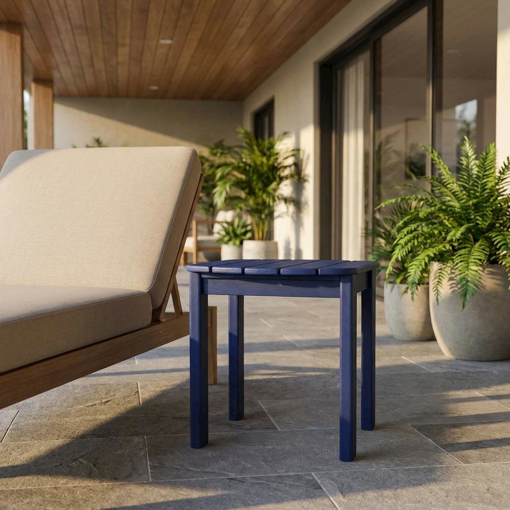 Outdoor End Table In Blue, Acacia Wood Finish, Durable Solid Wood Construction. Picture 2
