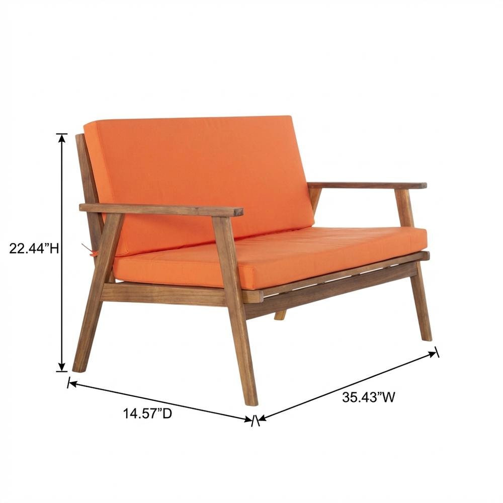 Acacia Fabric Outdoor Chat Set with Foam Cushions and Ambient Brown Finish. Picture 6