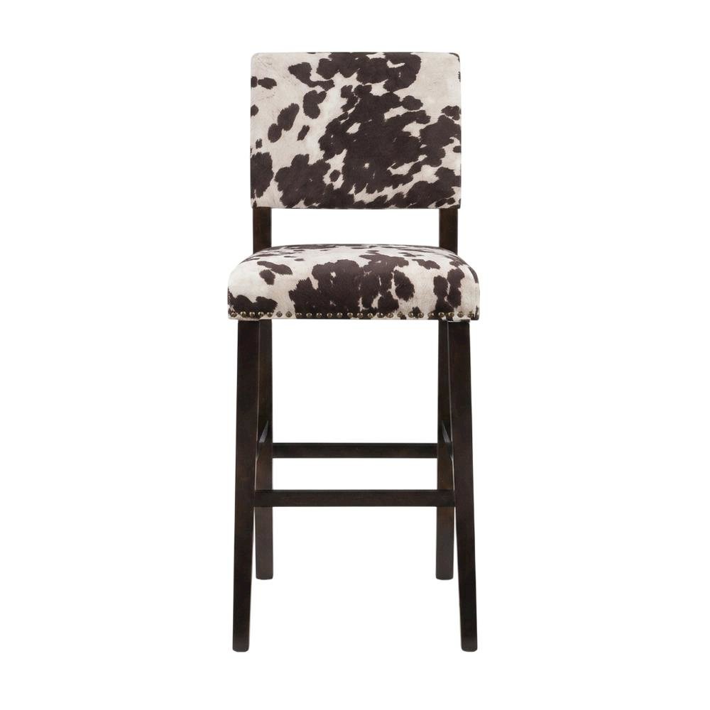 Brown Pine and Hardwood Bar Stool with Microfiber Seat and Modern Design. Picture 4