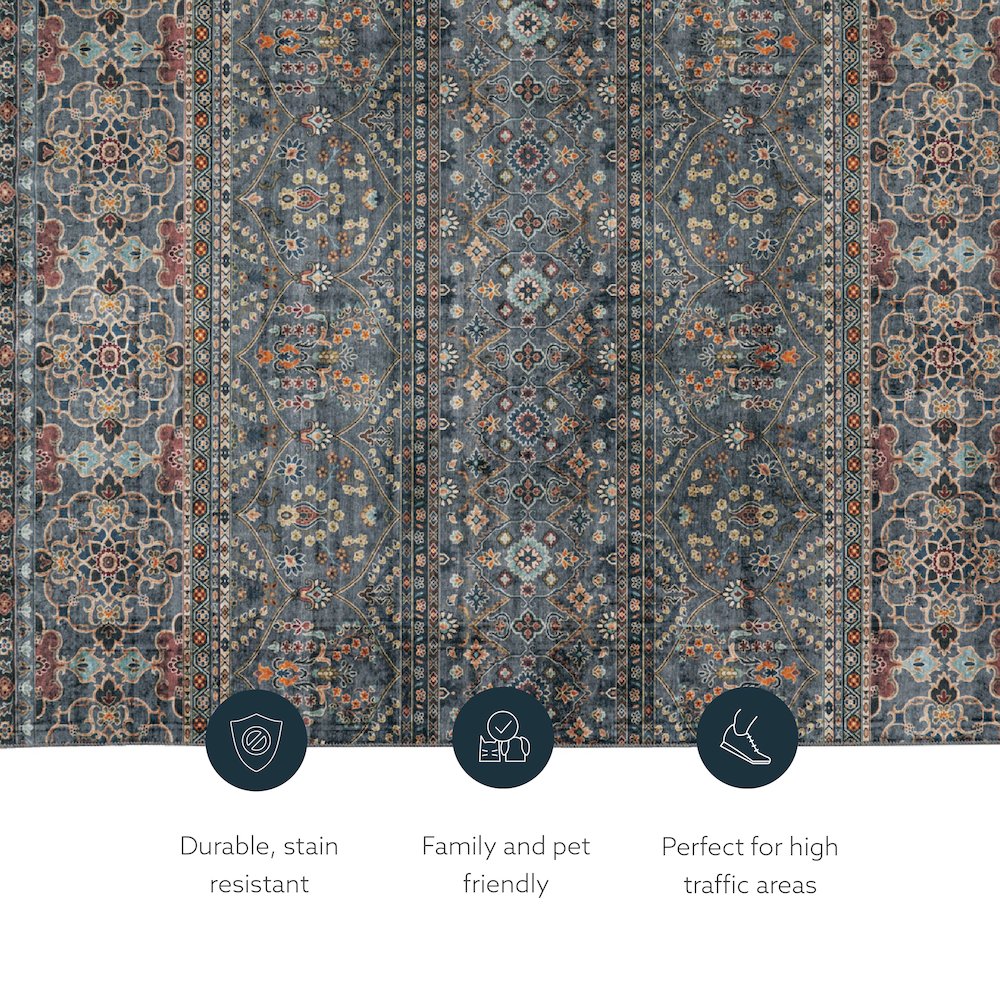 Washable Grant Teal/Ivory 2x8, Rug. Picture 4