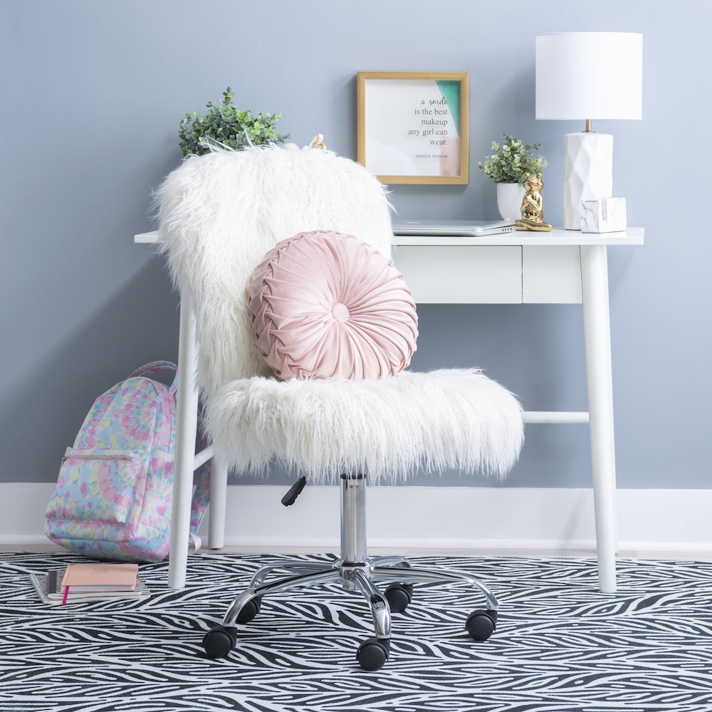 Faux Flokati Armless Office Chair, White. Picture 4