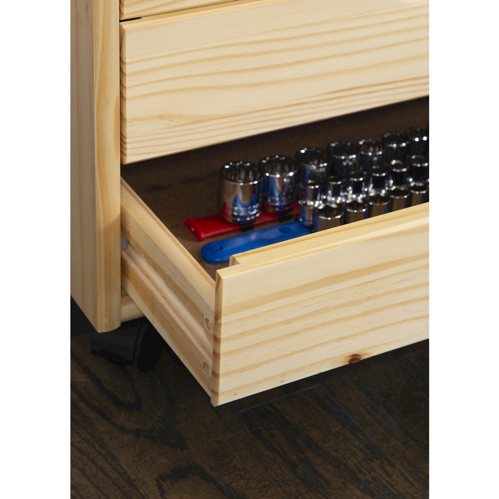 Cary Six Drawer Wide Roll Cart, Natural. Picture 4