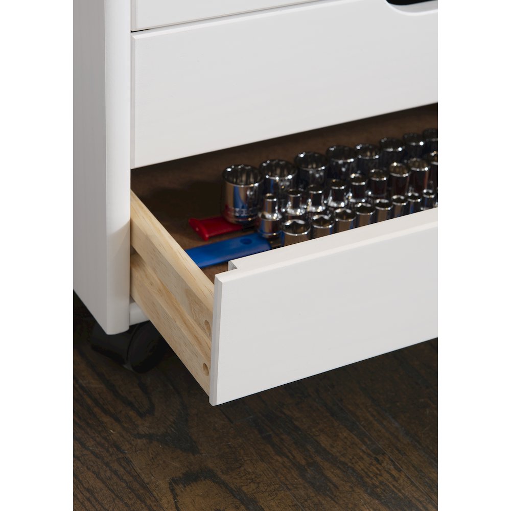 Cary Six Drawer Wide Roll Cart, White Wash. Picture 4
