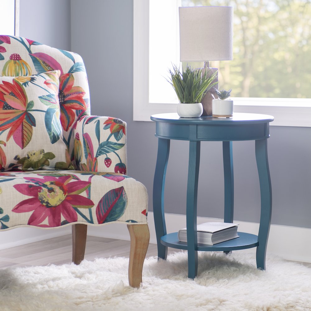 Teal Round Table with Shelf. Picture 3