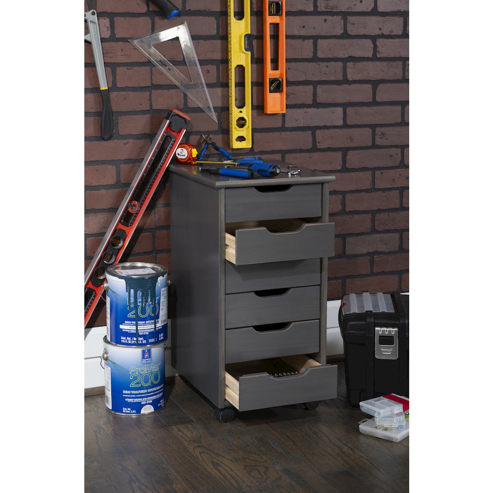 Cary Six Drawer Rolling Storage Cart, Grey. Picture 4