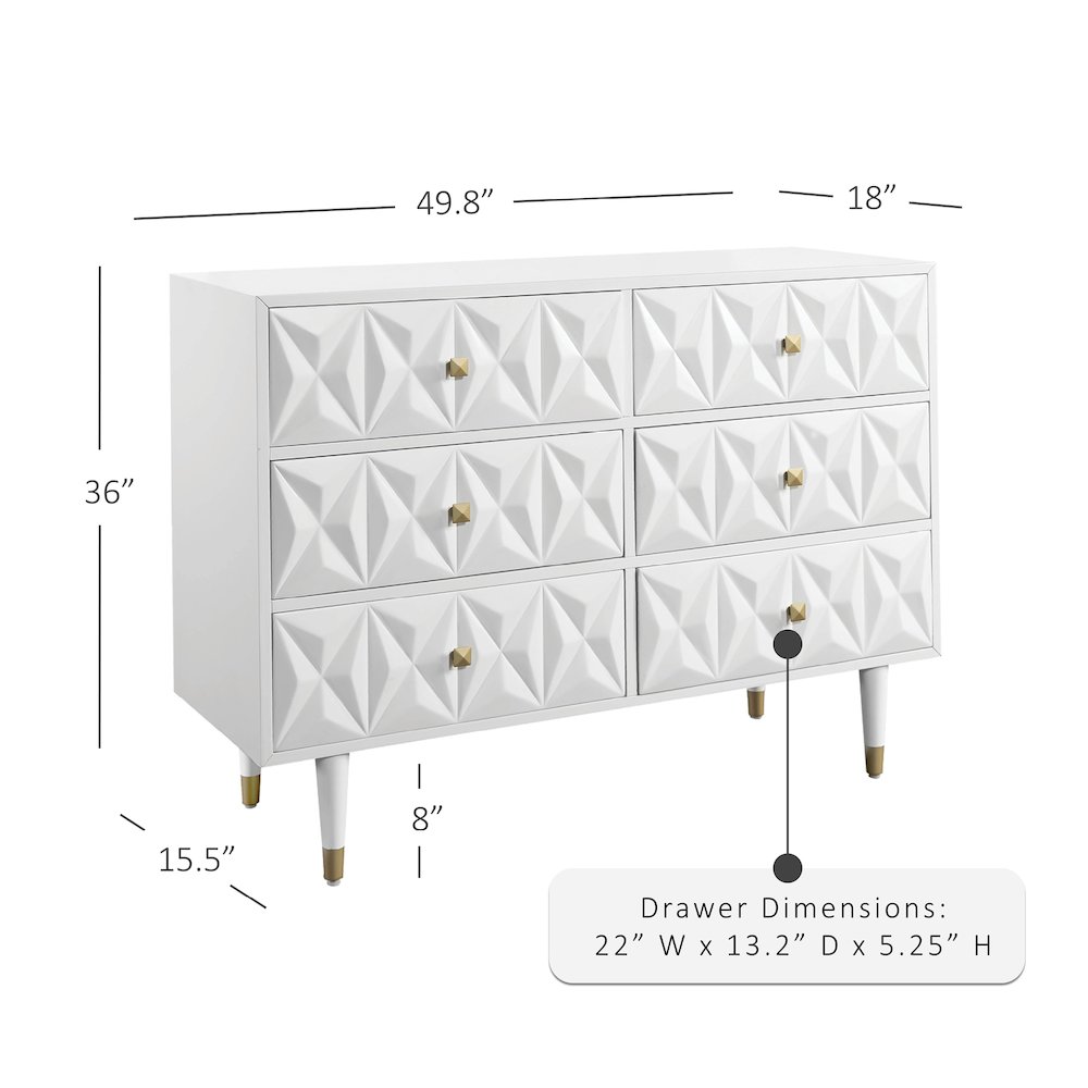 Six Drawer Geo Texture Dresser White. Picture 16