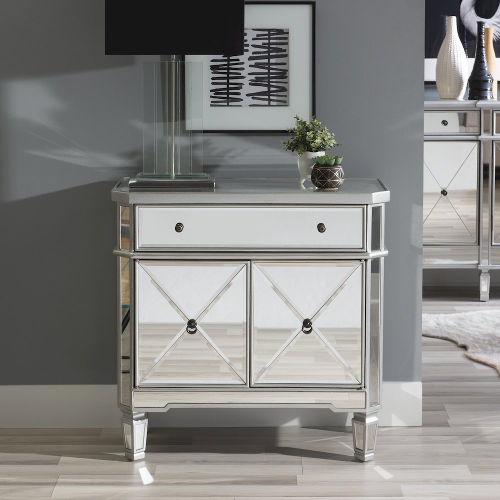 Mirrored 1-Drawer, 2-Door Console. Picture 3