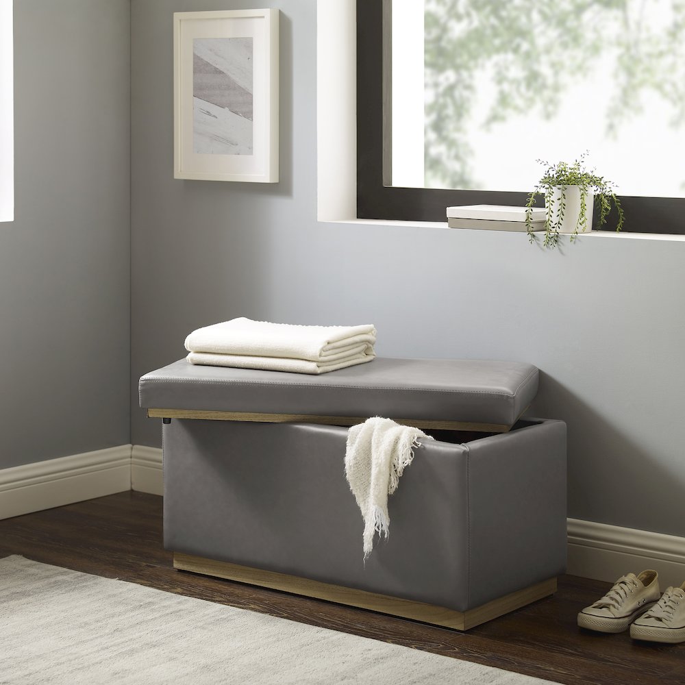 Blanche Rectangle Ottoman Grey Pu. Picture 5