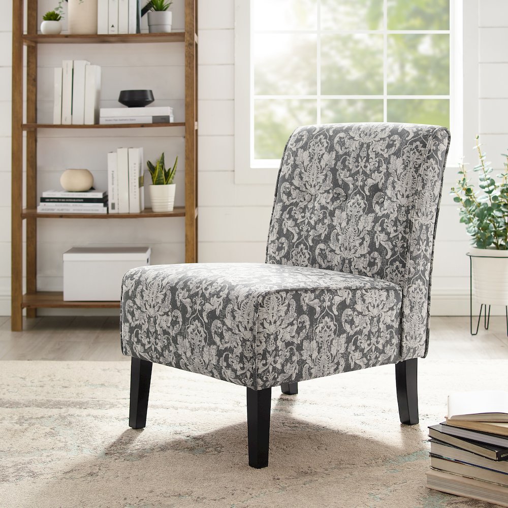 Coco Accent Chair - Gray Damask. Picture 4