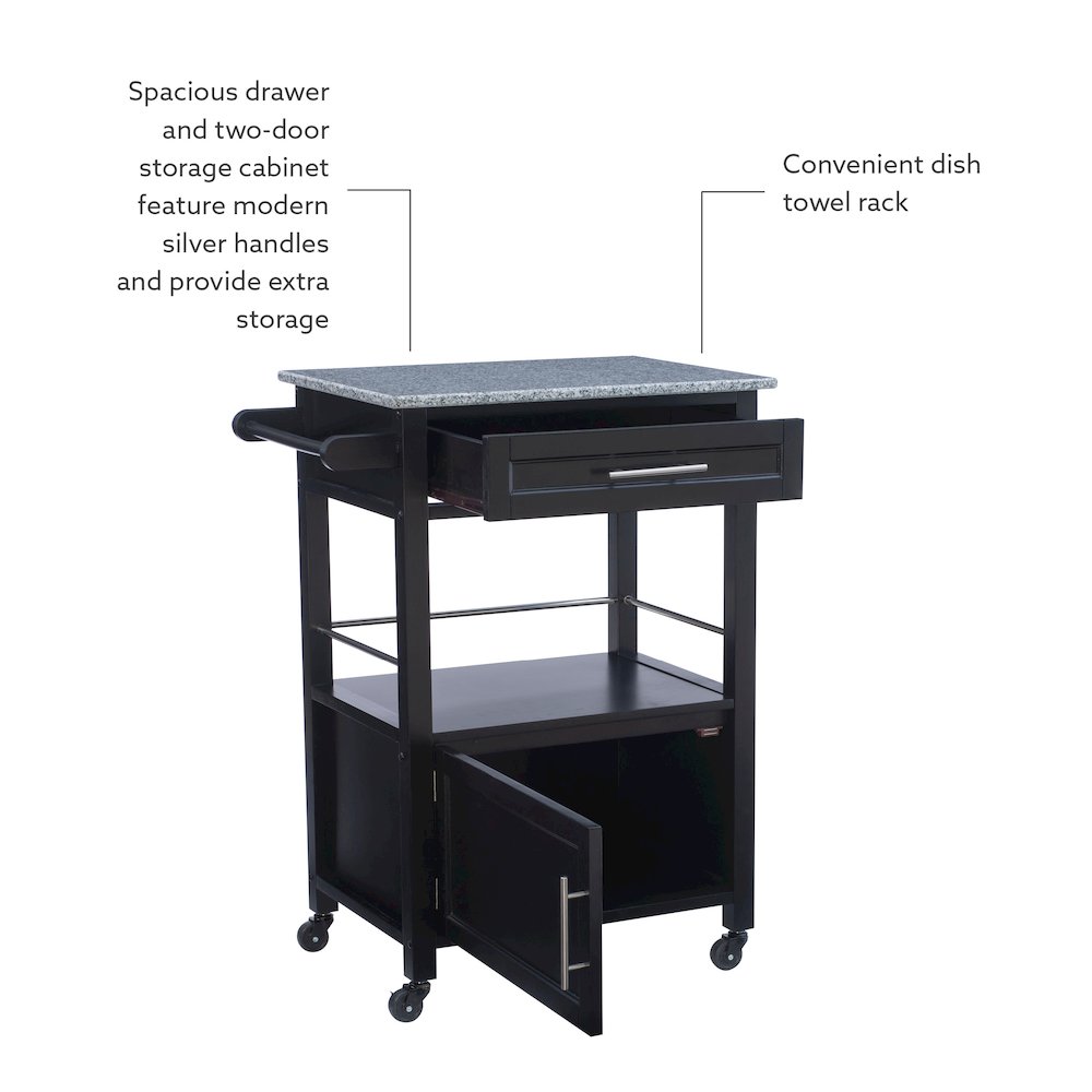 Mitchell Black Kitchen Cart With Granite Top. Picture 14