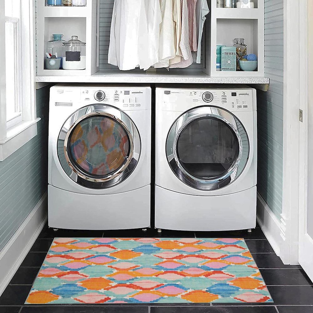 Outdoor Washable Panama Aqua & Orange 2' X 3', Rug. Picture 4