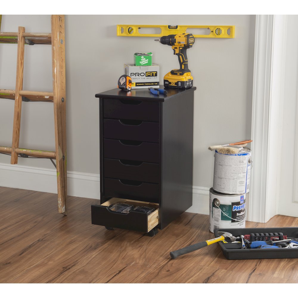 Cary Black Six Drawer Rolling Storage Cart Black. Picture 5