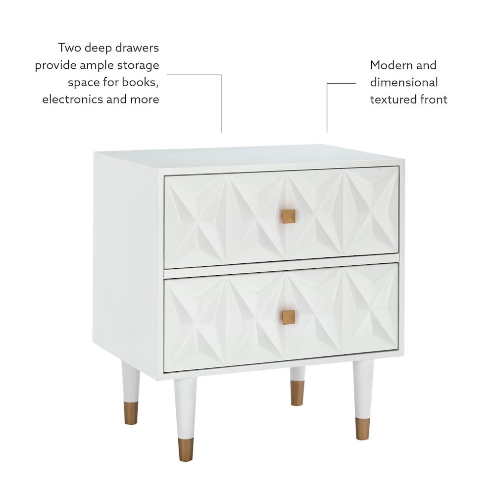 Two Drawer Geo Texture Nightstand White. Picture 13