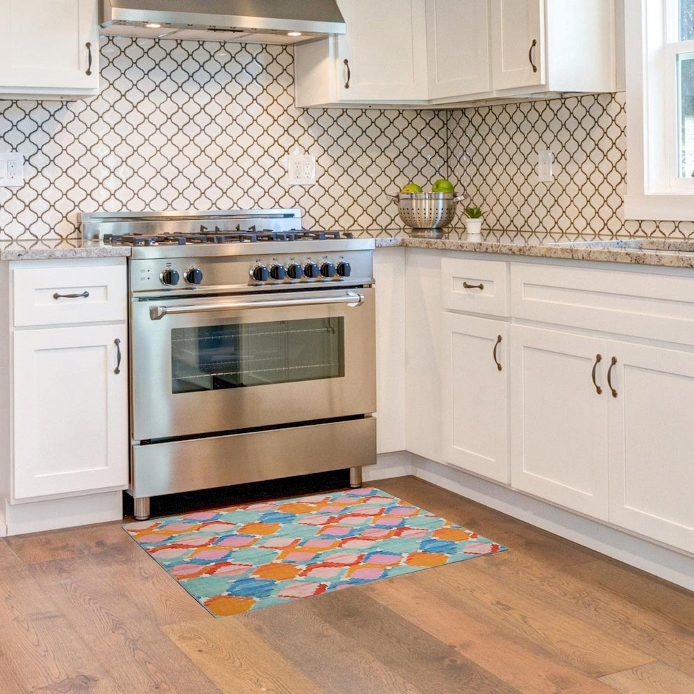 Outdoor Washable Panama Aqua & Orange 2' X 3', Rug. Picture 3