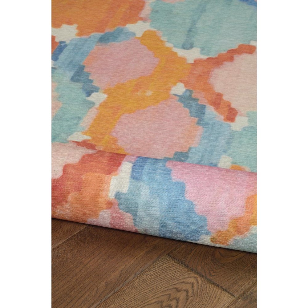 Outdoor Washable Panama Aqua & Orange 2' X 3', Rug. Picture 7