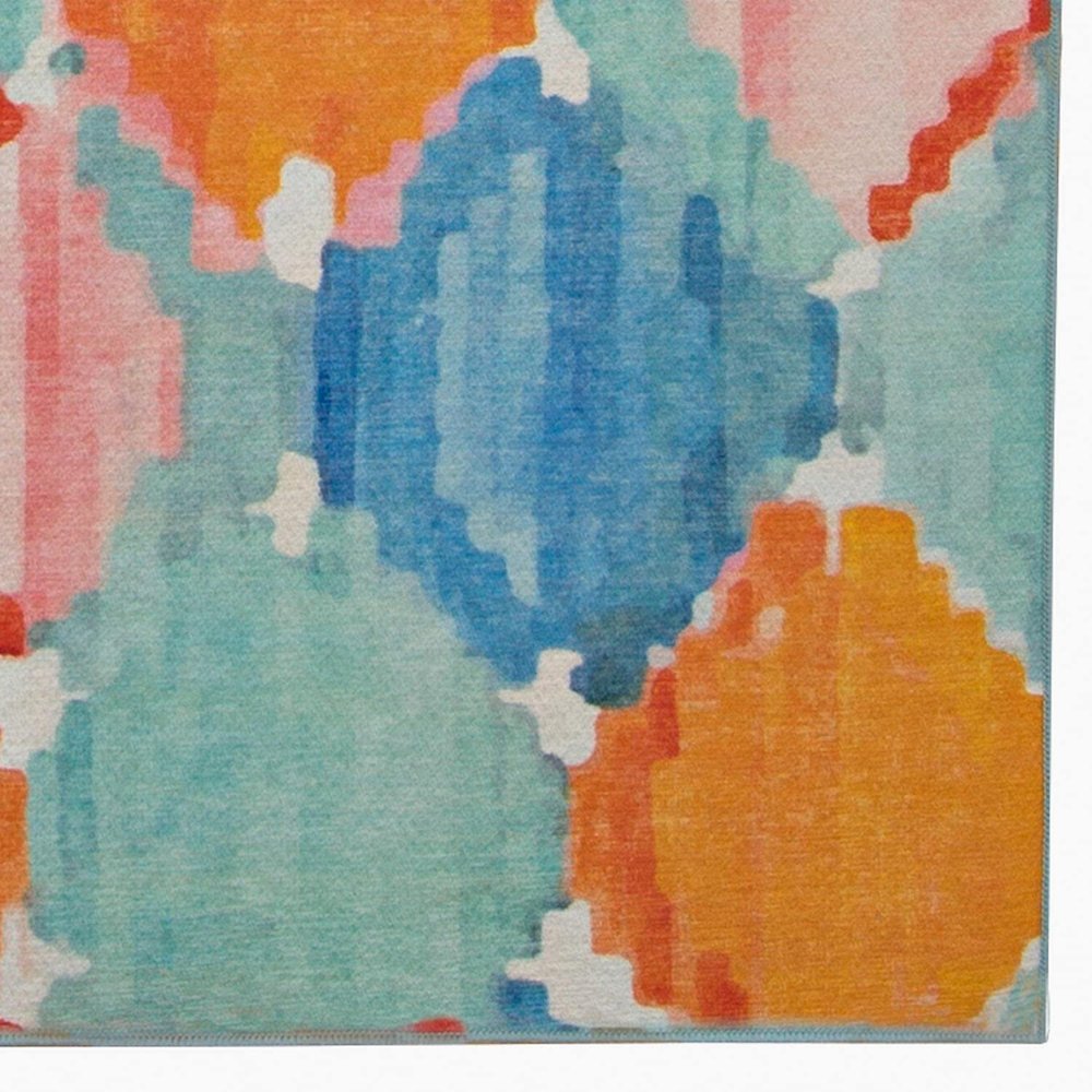 Outdoor Washable Panama Aqua & Orange 2' X 3', Rug. Picture 5