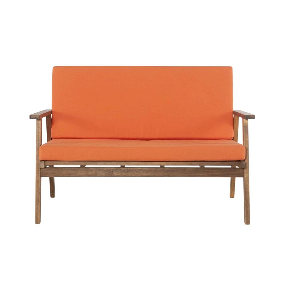 Acacia Fabric Outdoor Chat Set with Foam Cushions and Ambient Brown Finish. Picture 4