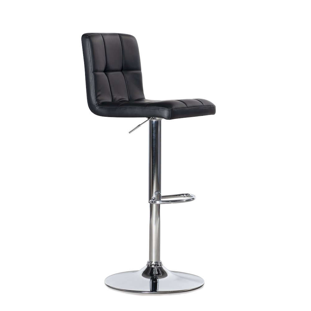Black Quilted Faux Leather & Chrome Adjustable Height Bar Stool. Picture 9