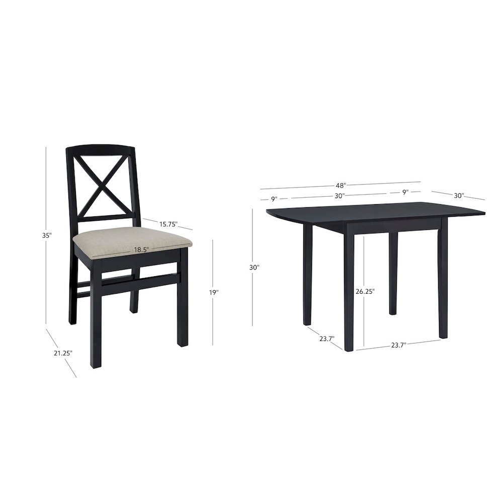 Torino 3Pc Drop Leaf Dining Set Black. Picture 8