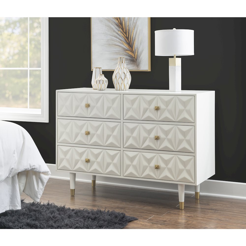Six Drawer Geo Texture Dresser White. Picture 3