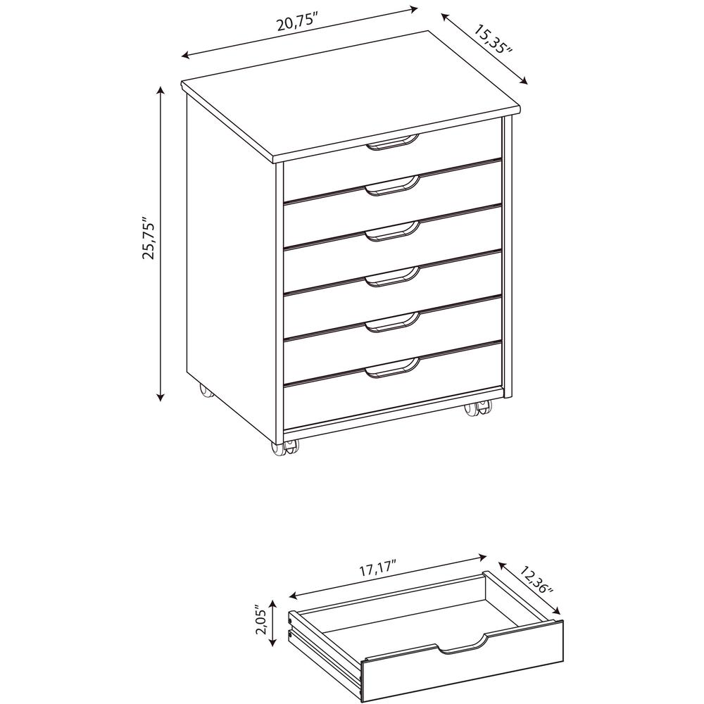 Cary Six Drawer Wide Roll Cart, Grey. Picture 15