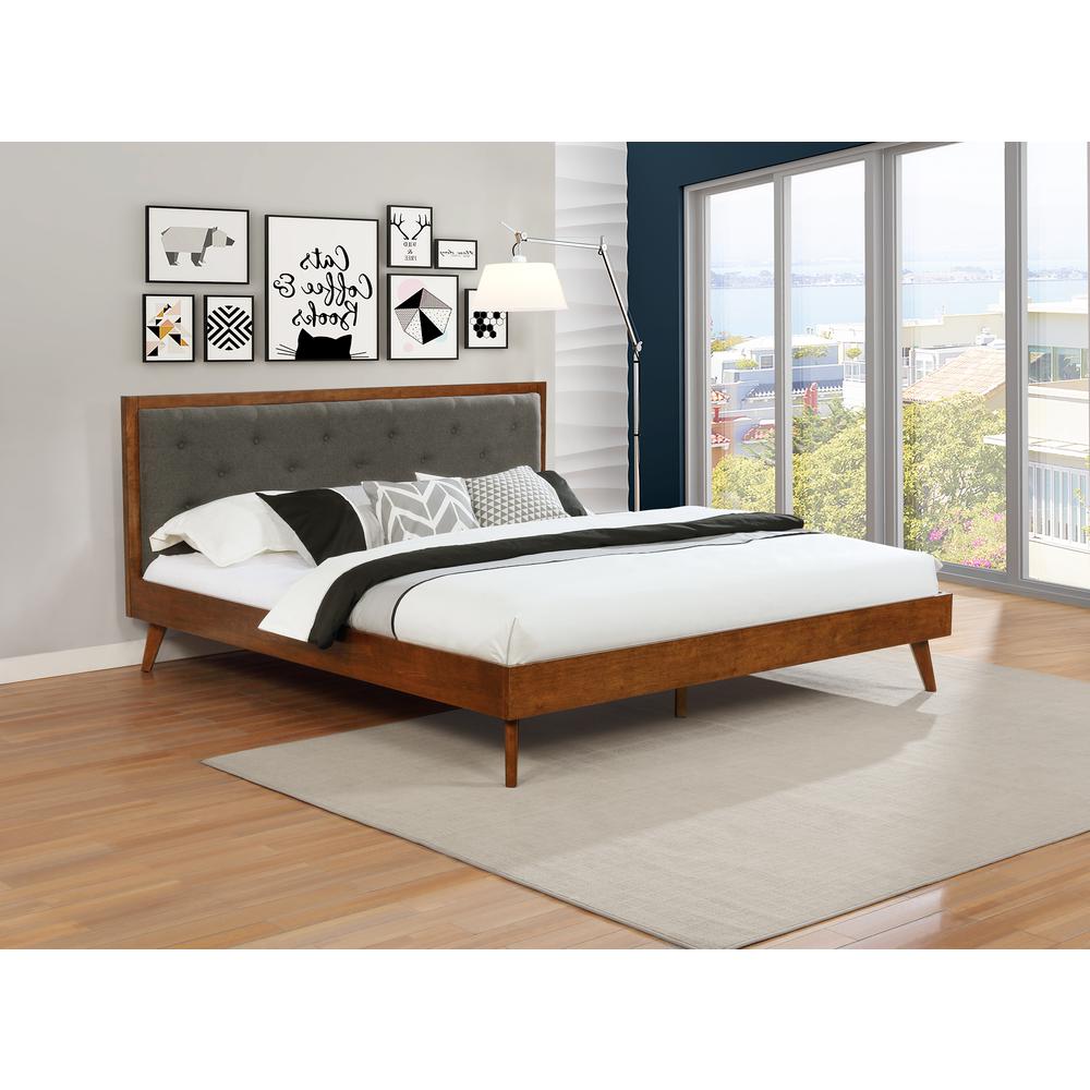Reid Mid Century Grey Platform King Bed. Picture 5