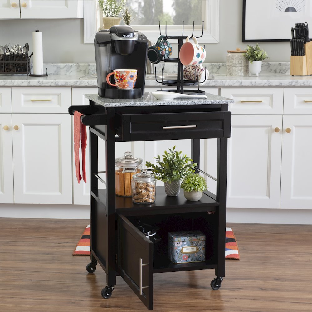 Mitchell Black Kitchen Cart With Granite Top. Picture 5