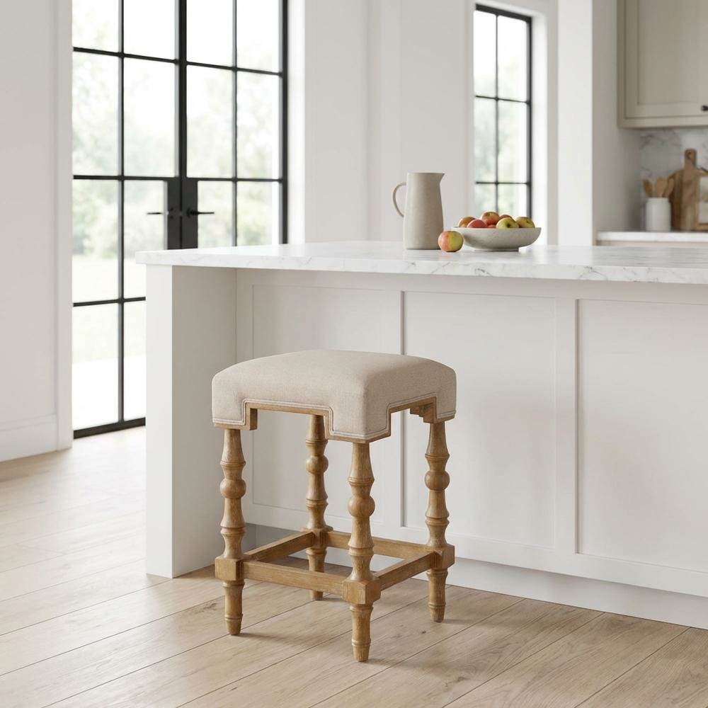 Backless Counter Stool in Brown with Elm Frame and Foam Fabric Seat. Picture 2