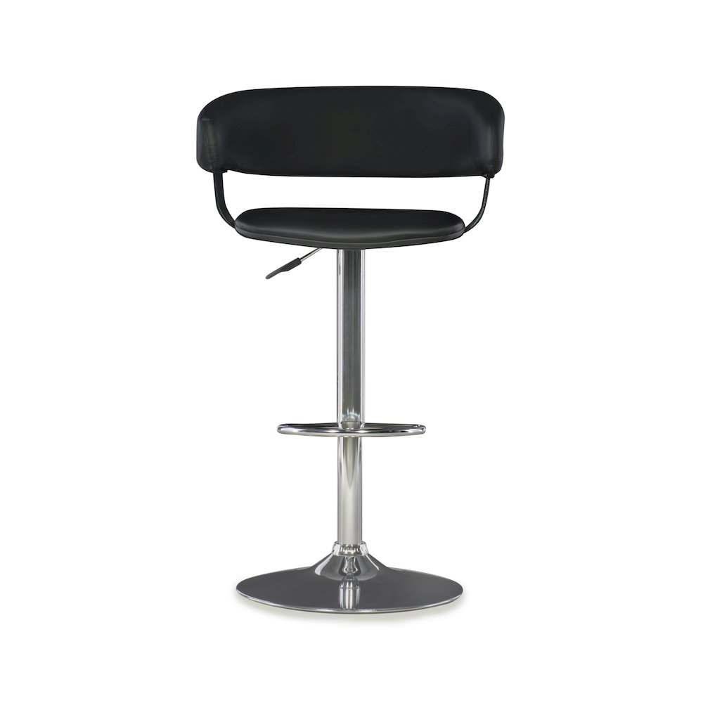 Black Faux Leather Barrel & Chrome Adjustable Height Bar Stool. Picture 2