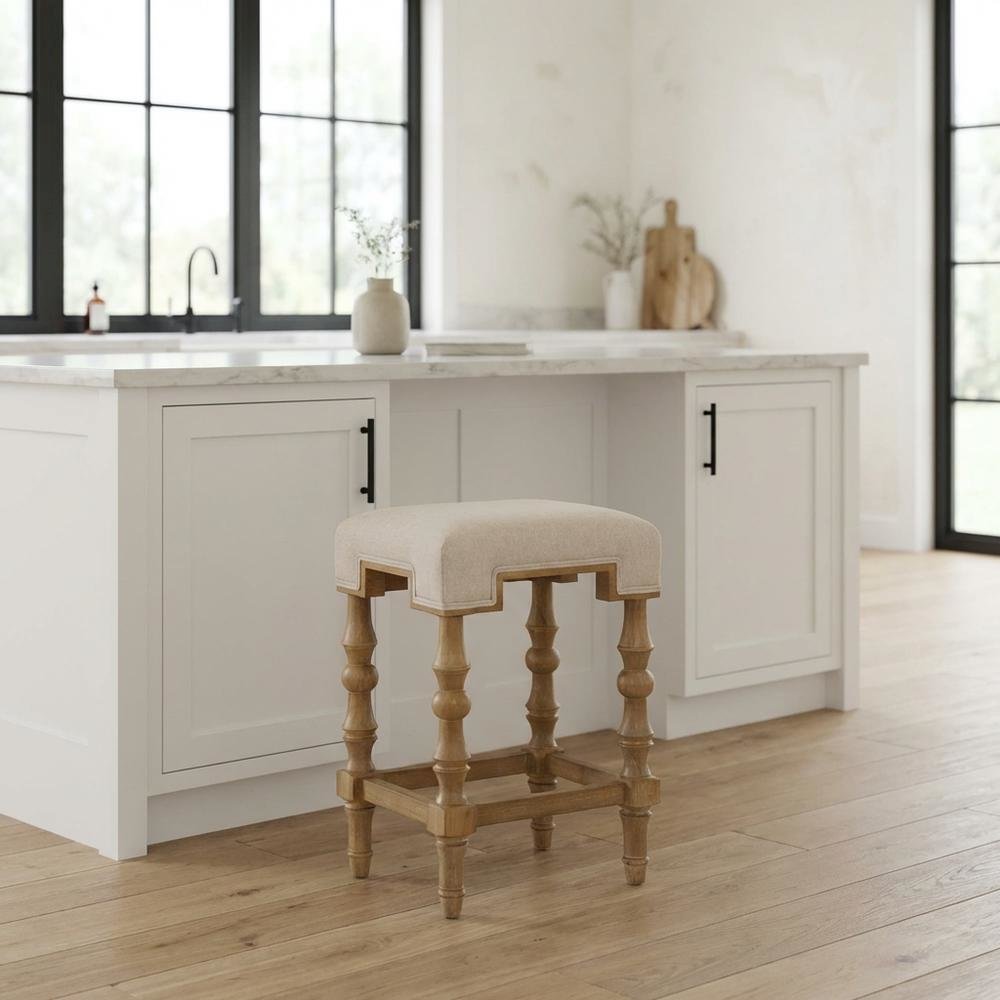 Backless Counter Stool in Brown with Elm Frame and Foam Fabric Seat. Picture 3