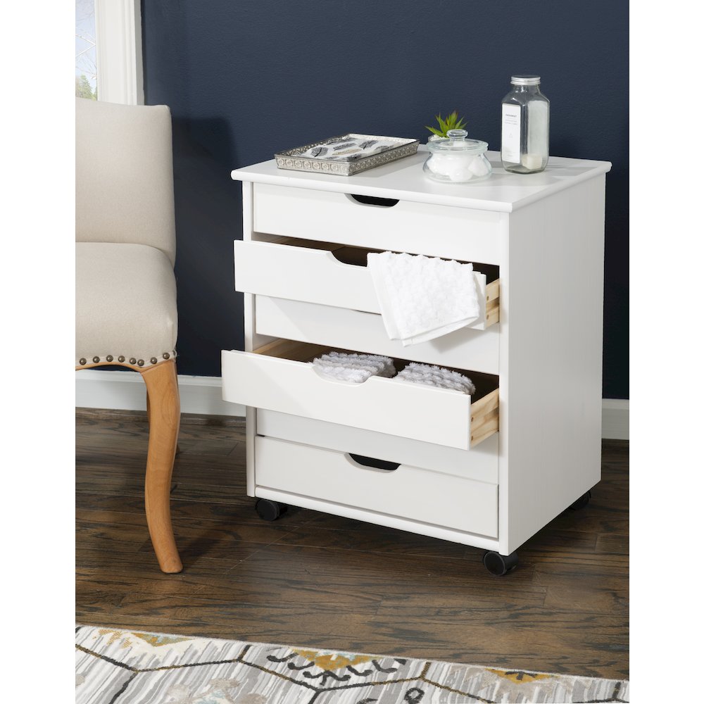 Cary Six Drawer Wide Roll Cart, White Wash. Picture 3