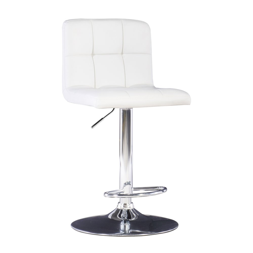 White Quilted Faux Leather & Chrome Adjustable Height Bar Stool. Picture 1