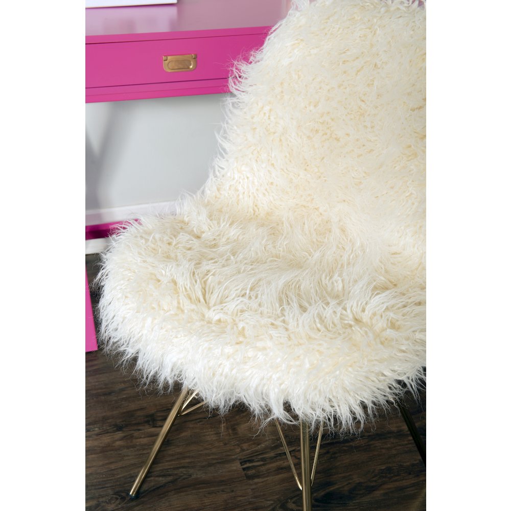 Remy Flokati Chair With Gold Metal Base. Picture 3