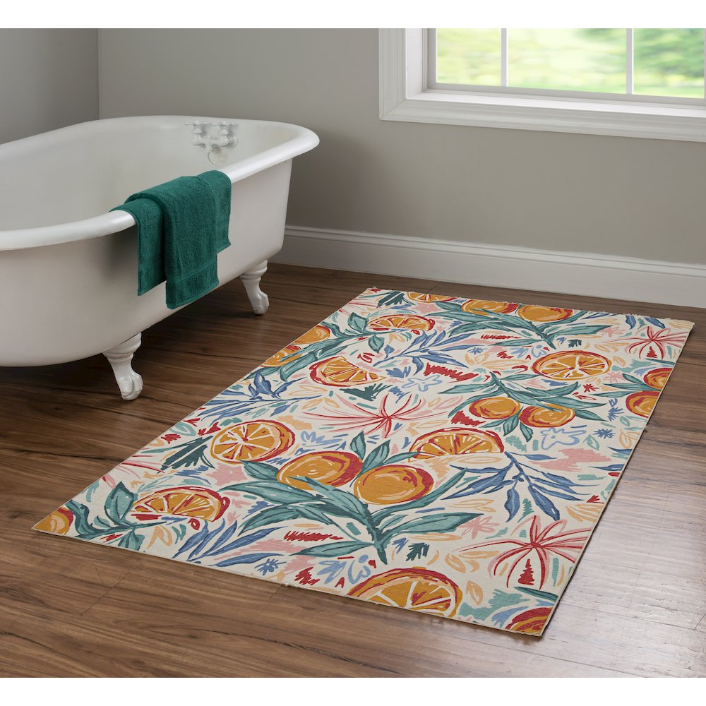 Outdoor Washable Pensacola Ivory & Orange 3' X 5', Rug. Picture 1