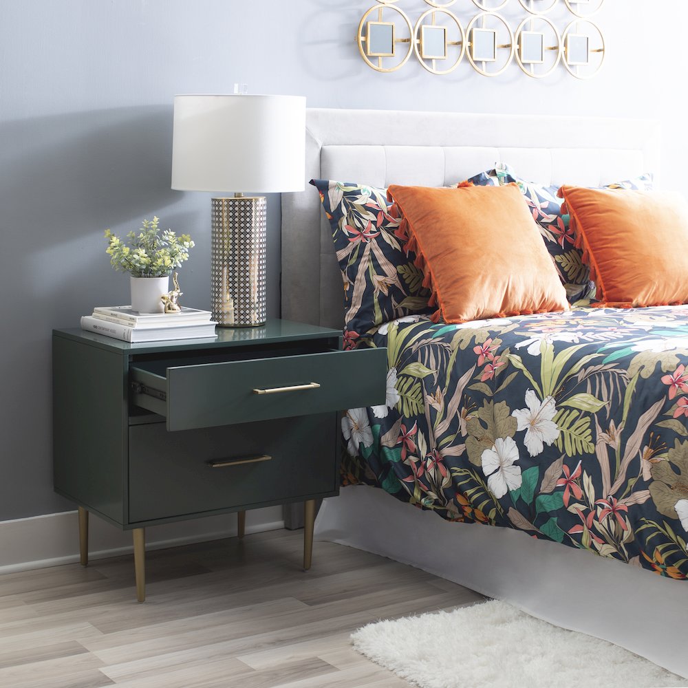 Gloria Two Drawer Night Stand Dark Green. Picture 4
