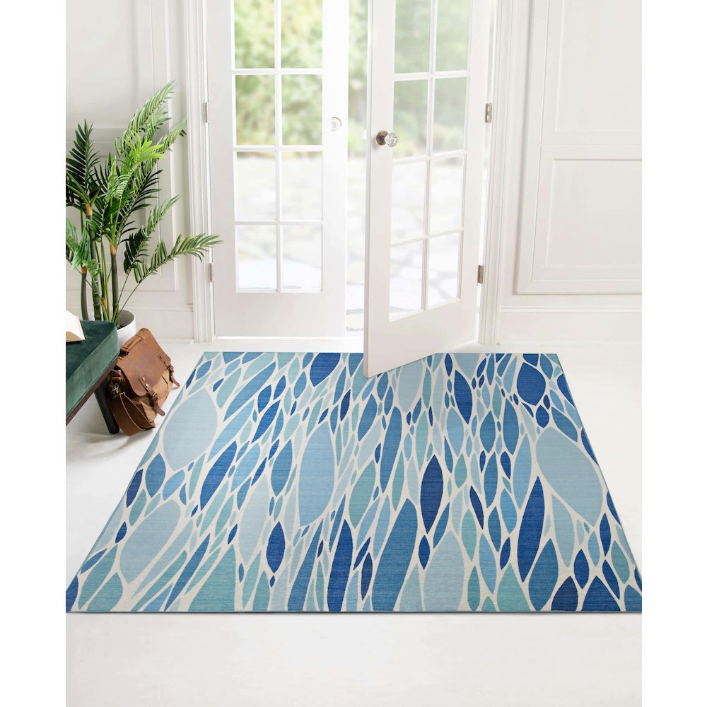 Outdoor Washable Pompano Blue & Ivory 5' X7', Rug. Picture 1