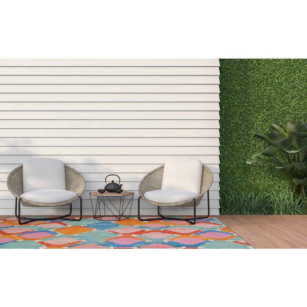 Outdoor Washable Panama Aqua & Orange 7' X 9', Rug. Picture 3