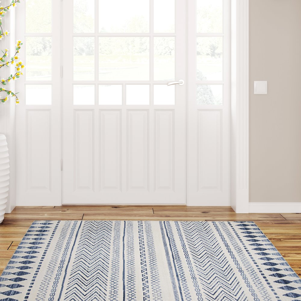 Outdoor Washable Marco Ivory & Blue 3' X 5', Rug. Picture 1