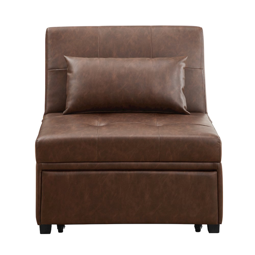 Boone Sofa Bed, Brown Faux Leather. Picture 2