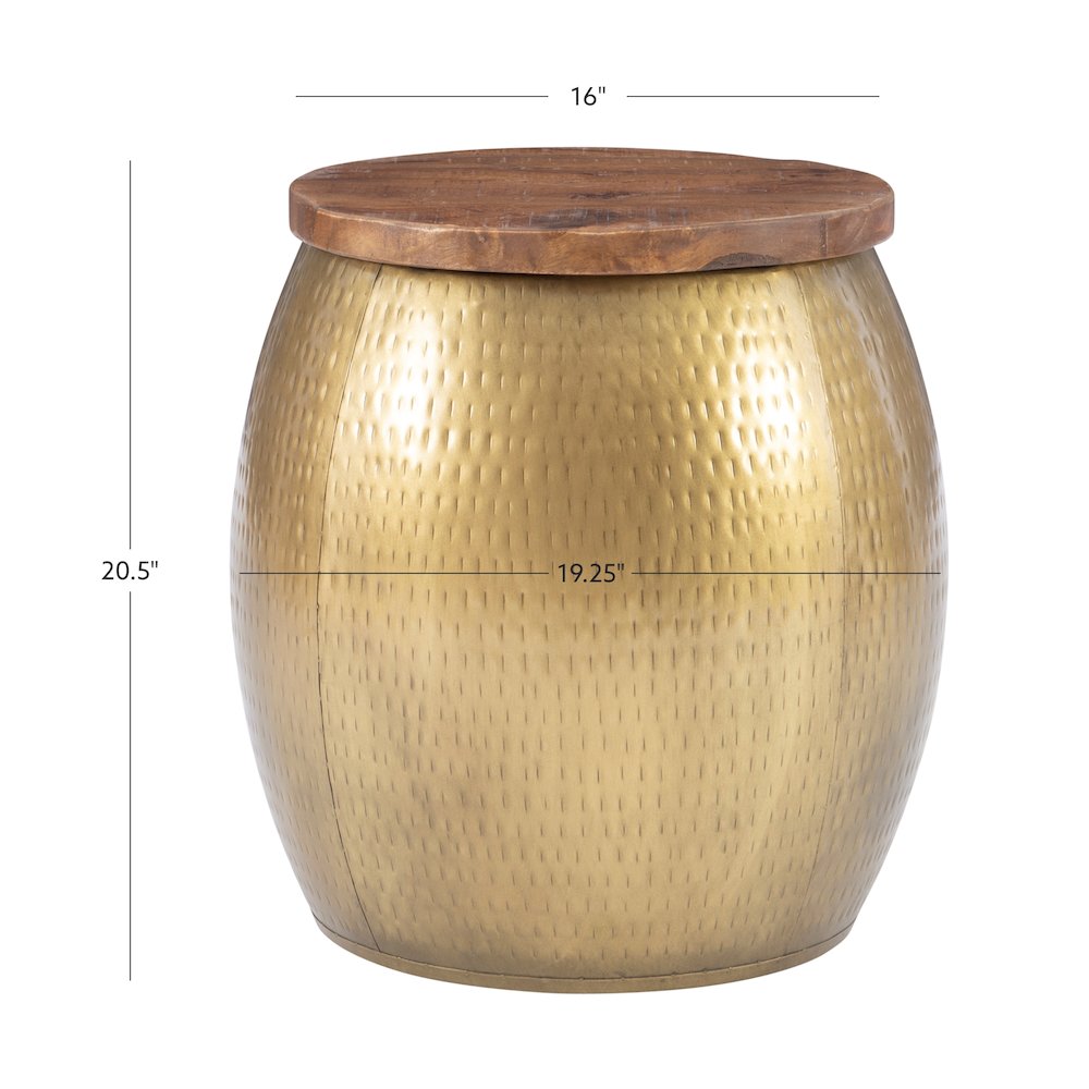 Royce Drum Side Table With Storage Brass. Picture 8