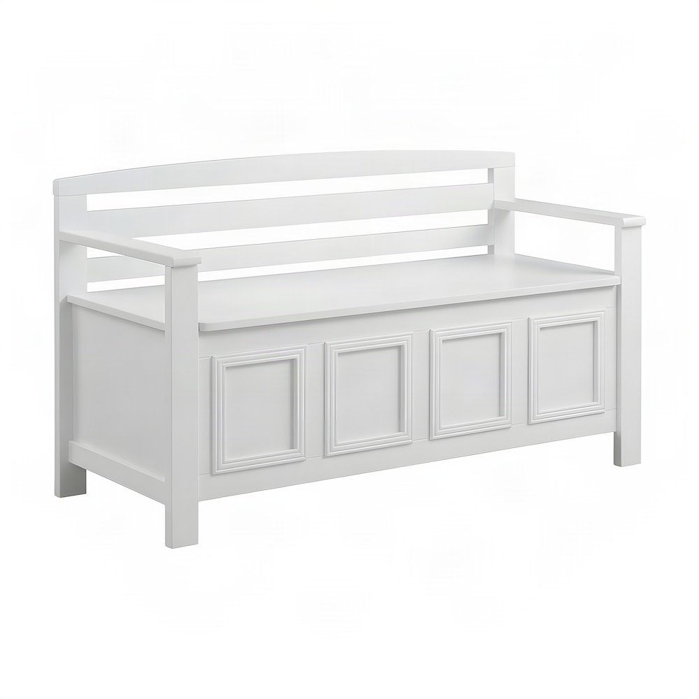 Wood Storage Bench with Flip-Top Lid for Entryway or Bedroom, White