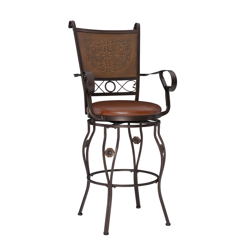 Big & Tall Copper Stamped Back Barstool with Arms. Picture 7