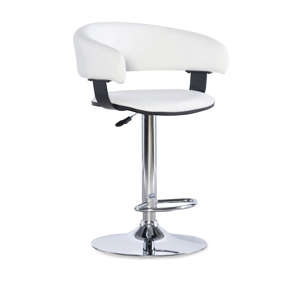 White Faux Leather Barrel & Chrome Adjustable Height Bar Stool. Picture 7