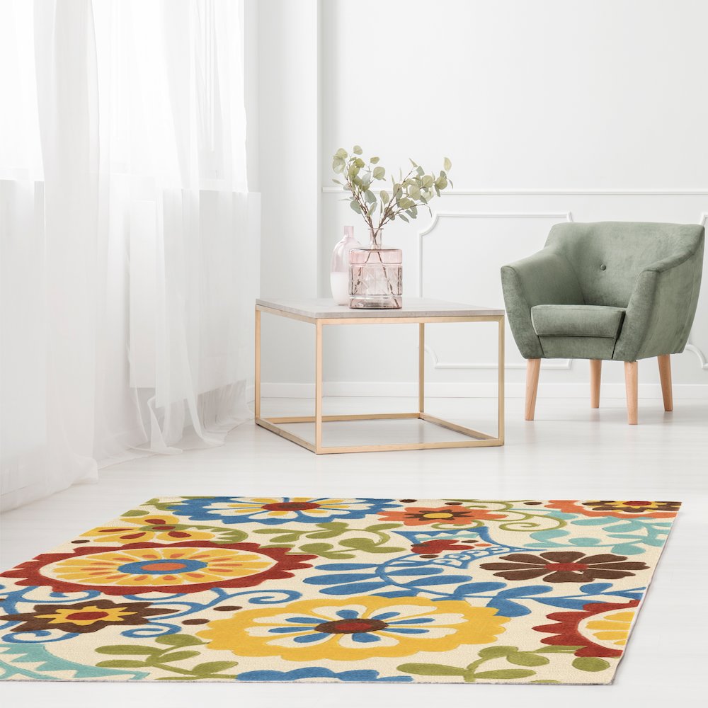 Trio Frond Ivory & Blue 5x7, Rug. Picture 1