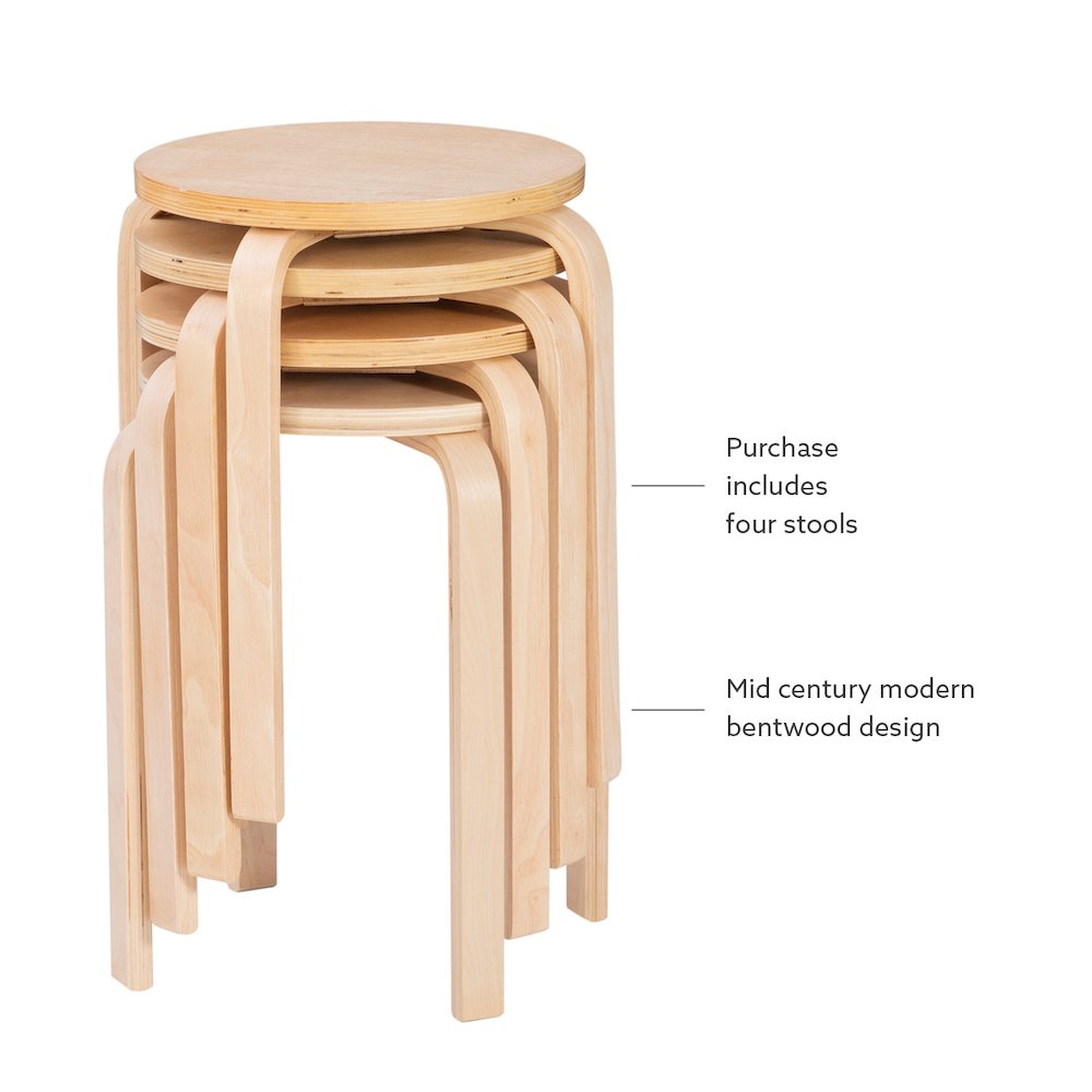17 Inches Bentwood Stool - Natural Set Of 4. Picture 9