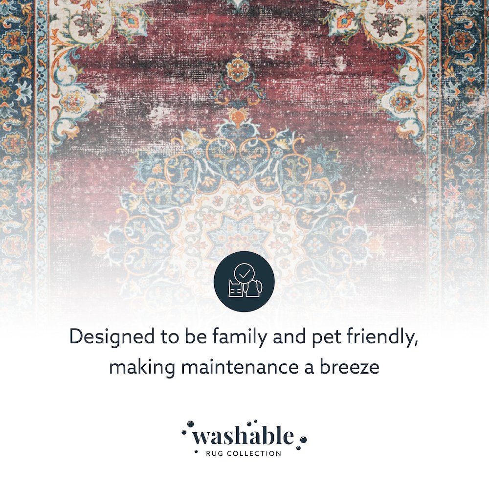 Washable Bryant Ivory/Burgundy 2x8, Rug. Picture 7